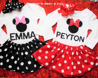 Minnie Mouse Birthday outfit Dress up cake smash first Pink RED Black Skirt Bodysuit Girl Personalized NB 3 6 9 12 18 24 3 4 5 Toddler SALE