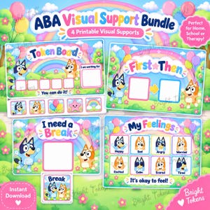 Bluey ABA Visuellt Stödpaket | Token, Först/Sedan, Paus, Känslor (Digital Nedladdning)