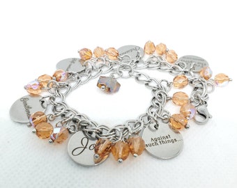 Fruit of the Spirit Christian Bracelet Peachy orange Beads gift woman mom teacher friend jewelry gifts under 30, 7.75" xharm bracelet #B176