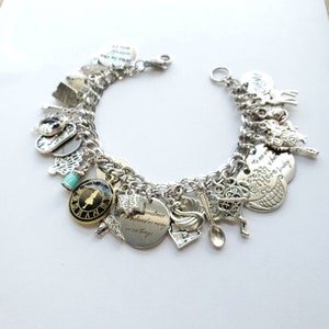 Alice in Wonderland OOAK handmade message charm bracelet Ah that is the great puzzle, Unique Cheshire Cat STAS chain silver rabbit #CUSTOM