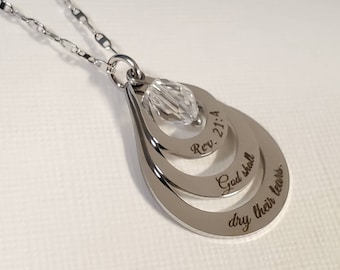 Teardrop Necklace Christian Sympathy condolence pendant Revelation 20 24 Tears Grief Mourning Loss of parent Loss of child Sympathy gift