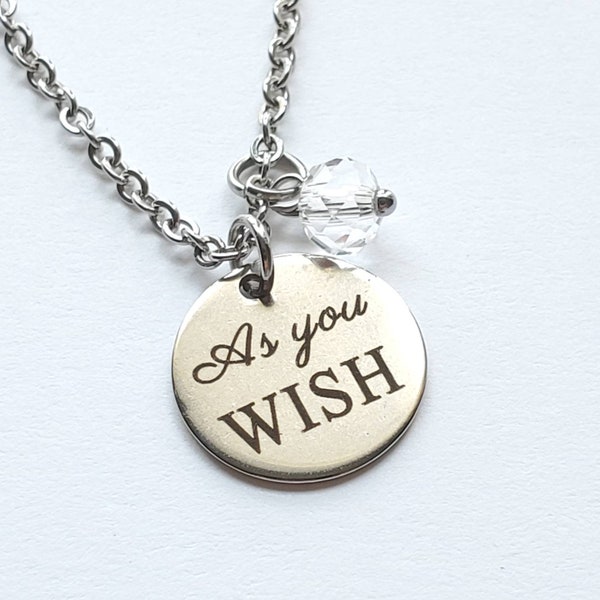 As You Wish word message necklace Princess Bride dainty fan necklace girlfriend gift crystal stainless steel necklace charm