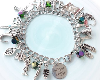 New Peter Pan Silver Charm Bracelet Stainless Neverland, Fairy Tale Tink Pirate Bracelet Gift for Girlfriend Wife Teen Gifts Under 25