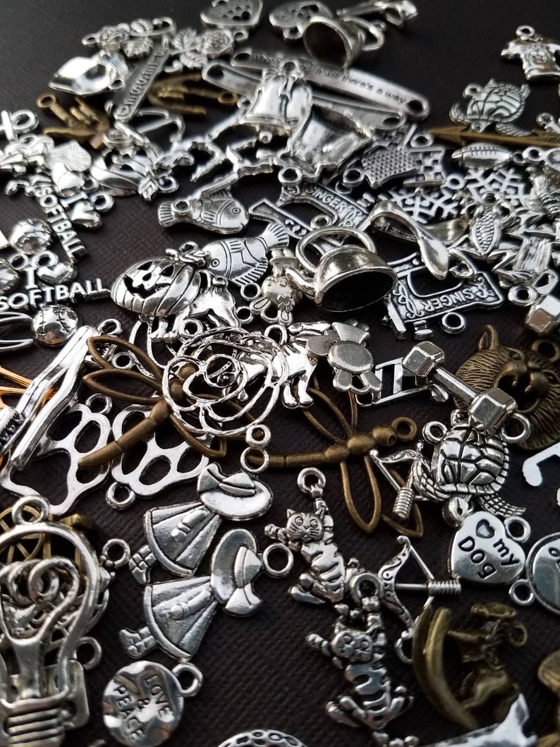 Bulk Charms 1 pound 2 pounds Premixed random lots silver tone, bronze tone, possibly SP, GP, St. Steel United States only image 9