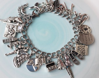 Peter Pan Charm Bracelet, Davy Jones Locker Neverland, Fairy Tale Tink Pirate Barrie Quote Bracelet Gift for Girlfriend Wife Teen Under 30