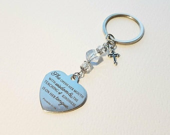 Proverbs 31 26 zipper charm keychain Christian Purse Gift for Mother Christian Teacher  She Opens her mouth with wisdom