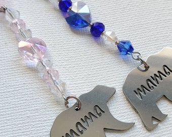 Mama Bear Suncatcher Crystal and Glass heart GREAT MOM Gift, Stainless Steel Bear Charms
