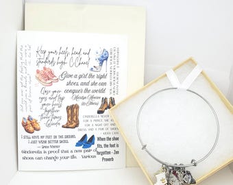 Shoe Lover Charm Bangle Bracelet with Marilyn Quote, skate, red shoe, boots