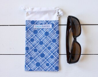 Sunglass Bag, Sunglasses Holder - Nautical Royal Blue with White Lining, Glasses Case, Camera Bag, Supports Girls Education