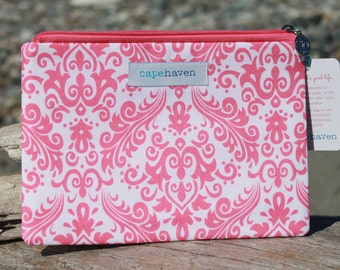 Clutch Bag, Purse, Zipper Pouch, Cosmetic Case, Makeup Bag  - Pink Damask Print - Supports Girls Education