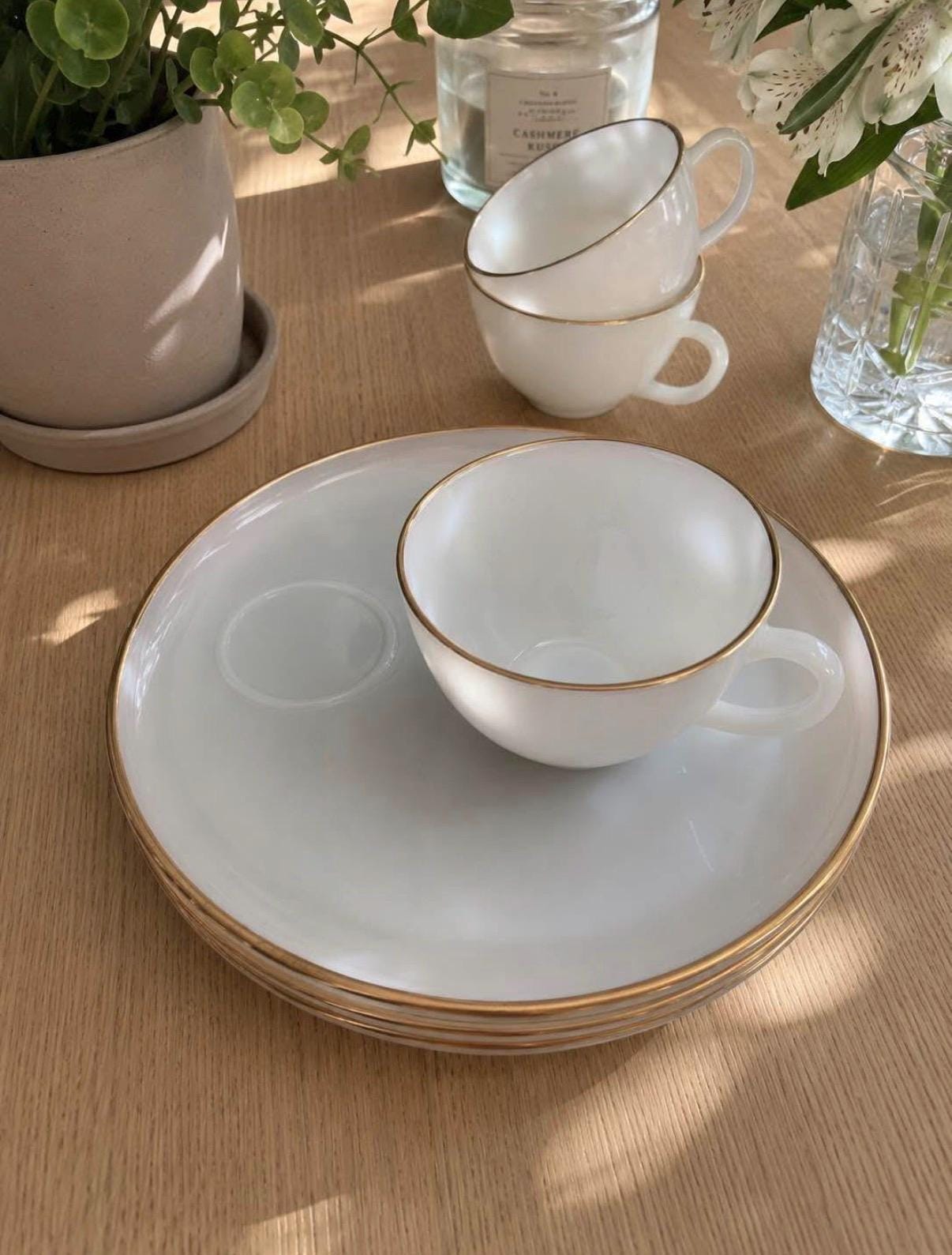 Anchor Hocking Milk Glass Snack Set - Etsy