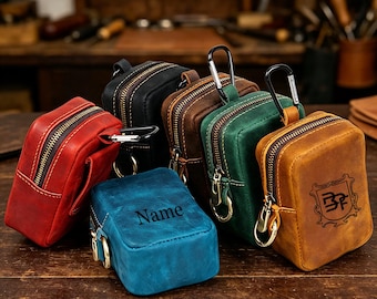 Maßgefertigte Mini-Geldbörse aus Leder, Ohrhörer-Etui, Reißverschlusstasche, Schlüsseltasche, Kabeltasche, Kartenetui, Gürteltasche