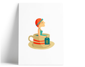 Swimming Tea print, Illustration to Decorate your Home, Custom Gift, Tutticonfetti.