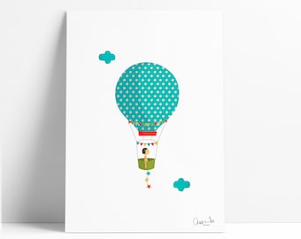 Five Weeks in a Balloon (girl) print, Illustration to Decorate your Home, Custom Gift, Tutticonfetti.