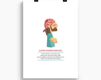 David Foster Wallace print, Illustration to Decorate your Home, Custom Gift, Tutticonfetti.