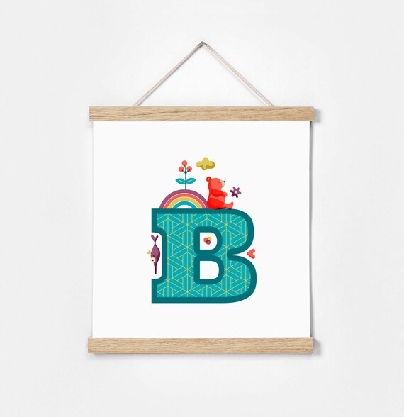 B. Illustrated Alphabet. Frame Included. Illustrations for children's rooms