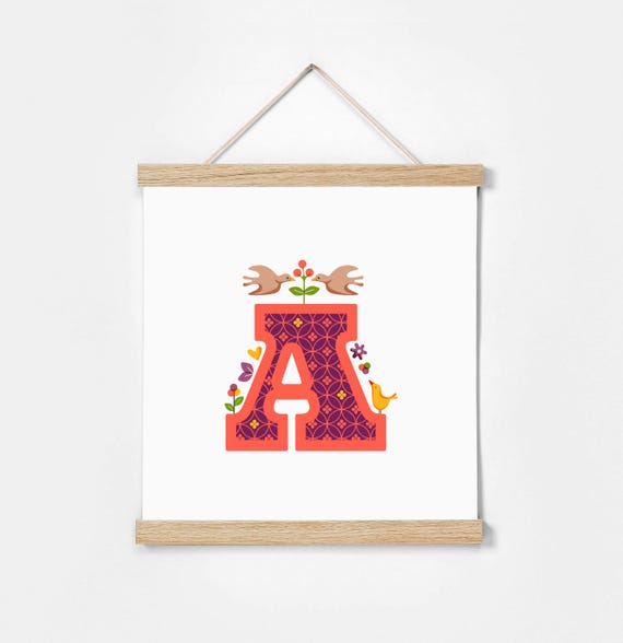 A. Illustrated Alphabet. Frame Included Illustrations for children's rooms