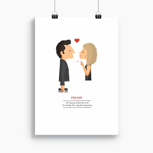 Grease estampe numérique, illustration avec citation, cadeau personnalisé, Tutticonfetti