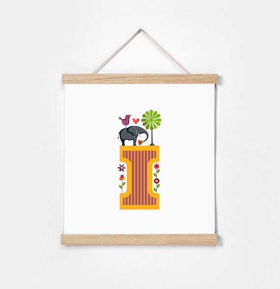 I. Illustrated Alphabet. Frame Included. Illustrations for children's rooms