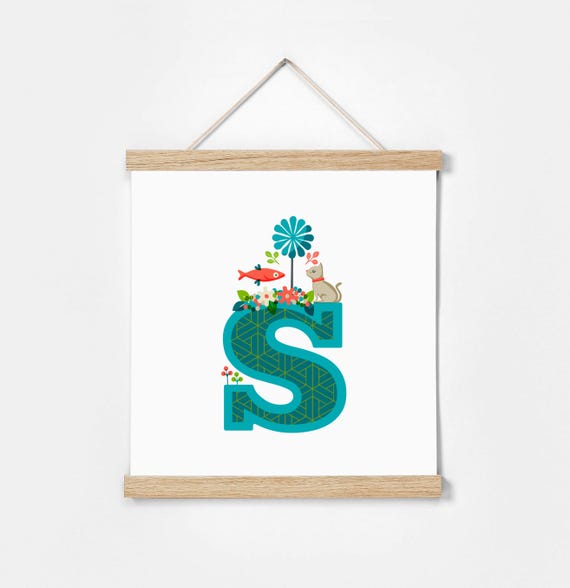 S. Illustrated Alphabet. Frame Included. Illustrations for children's rooms