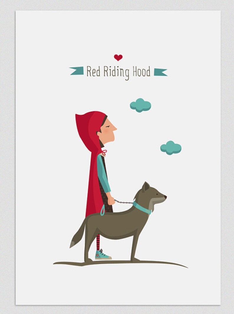 Red Riding Hood print Illustration to Decorate your Home Etsy