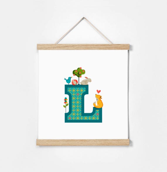 L. Illustrated Alphabet. Frame Included. Illustrations for children's rooms