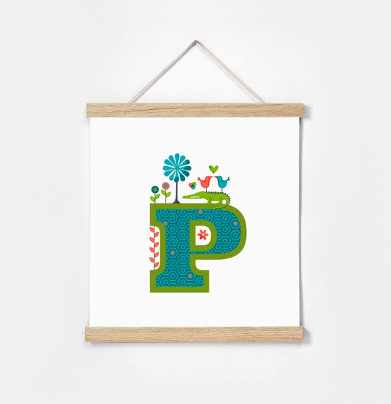 P. Illustrated Alphabet. Frame Included. Illustrations for children's rooms