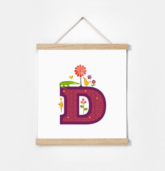 D. Illustrated Alphabet. Frame Included. Illustrations for children's rooms