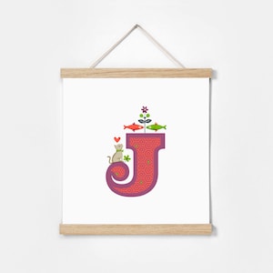 J. Alfabeto illustrato. Cornice inclusa. Illustrazioni per camerette.