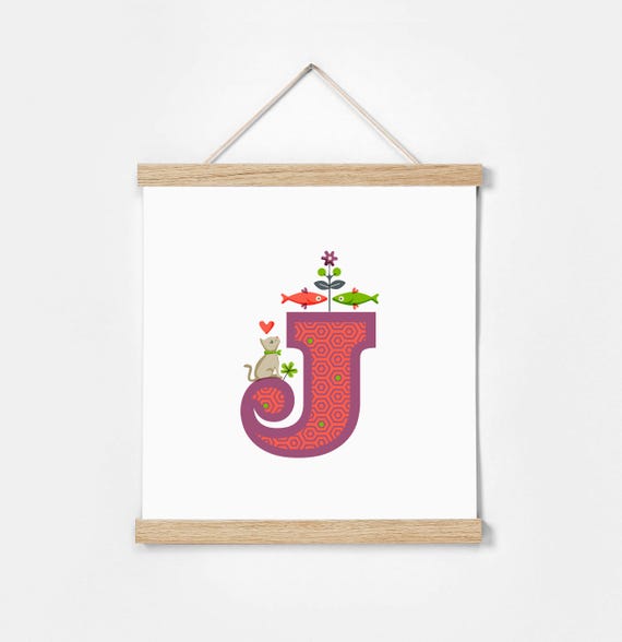 J. Illustrated Alphabet. Frame Included. Illustrations for children's rooms