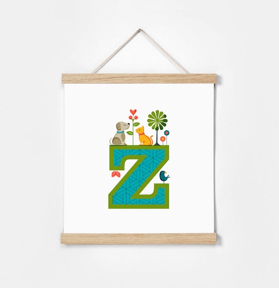 Z. Illustrated Alphabet. Frame Included. Illustrations for children's rooms