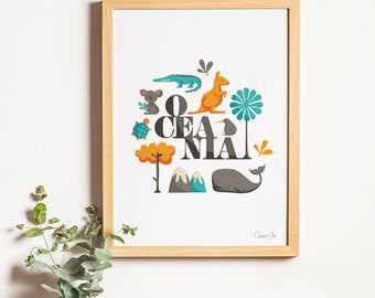 Oceania Print, Illustration to Decorate your Home, Custom Gift, Children's print, Tutticonfetti