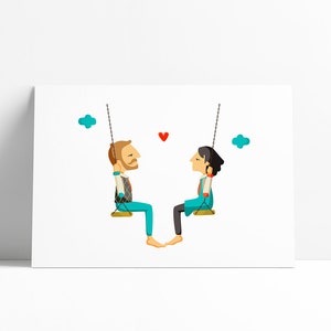 Lovers on a Swing print, Illustration to Decorate your Home, Custom Gift, Tutticonfetti.