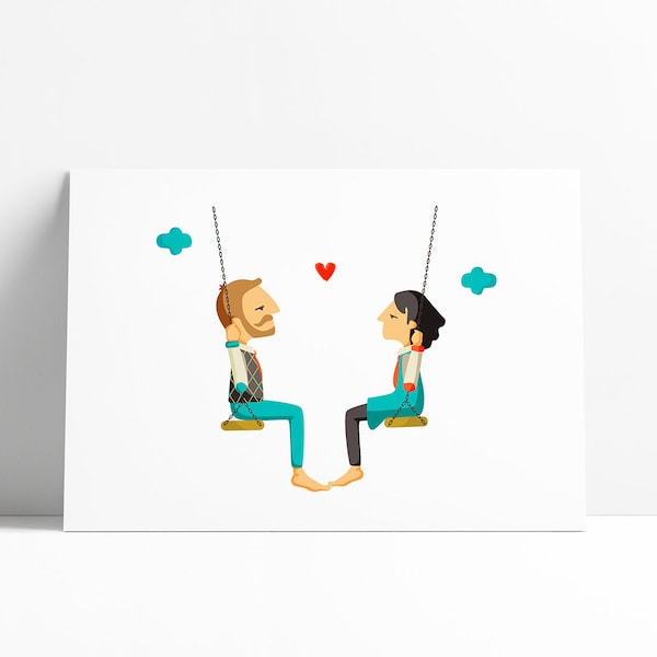 Lovers on a Swing print, Illustration to Decorate your Home, Custom Gift, Tutticonfetti.