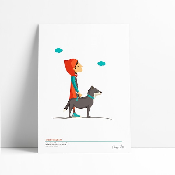 Red Riding Hood print, Illustration to Decorate your Home, Custom Gift, Tutticonfetti.