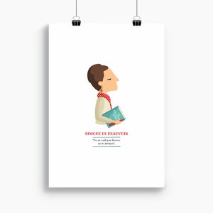 Simone de Beauvoir print, Illustration to Decorate your Home, Custom Gift, Tutticonfetti.