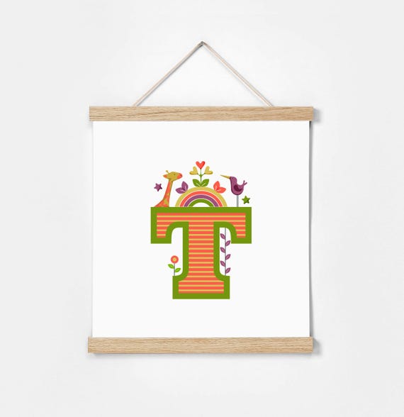 T. Illustrated Alphabet. Frame Included. Illustrations for children's rooms