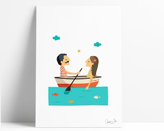 Learning to Row print, Illustration to Decorate your Home, Custom Gift, Tutticonfetti.