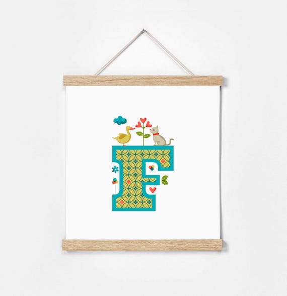 F. Illustrated Alphabet. Frame Included. Illustrations for children's rooms
