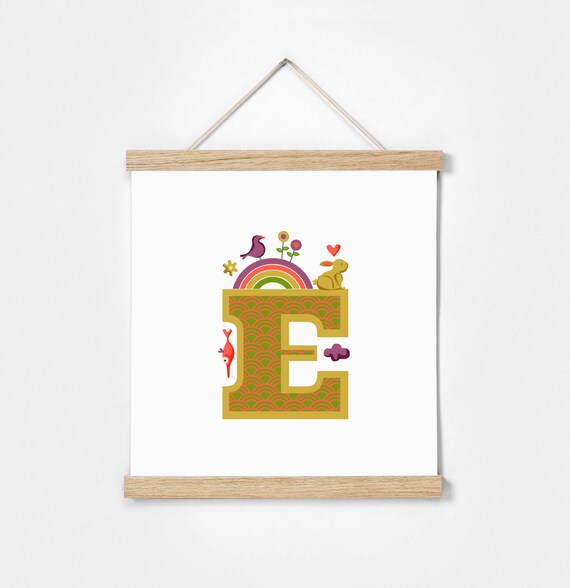 E. Illustrated Alphabet. Frame Included. Illustrations for children's rooms