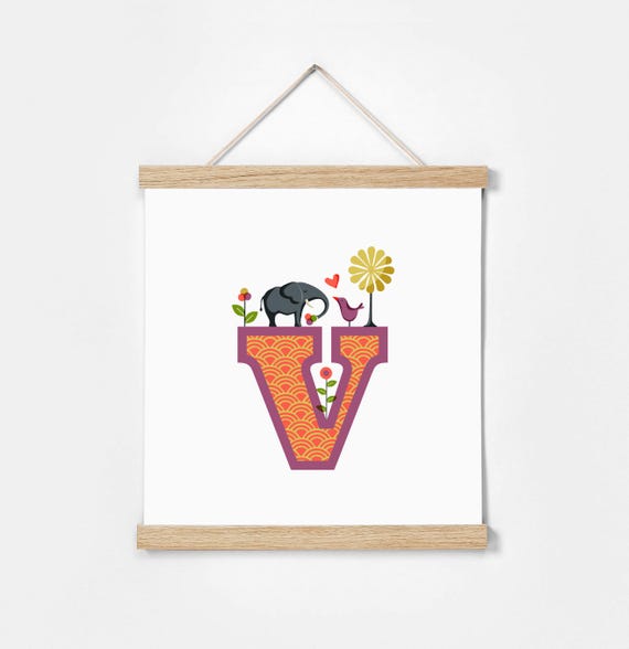 V. Illustrated Alphabet. Frame Included. Illustrations for children's rooms