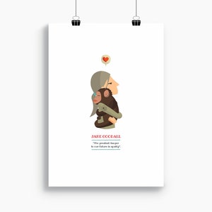 Jane Goodall print, Illustration to Decorate your Home, Custom Gift, Tutticonfetti.