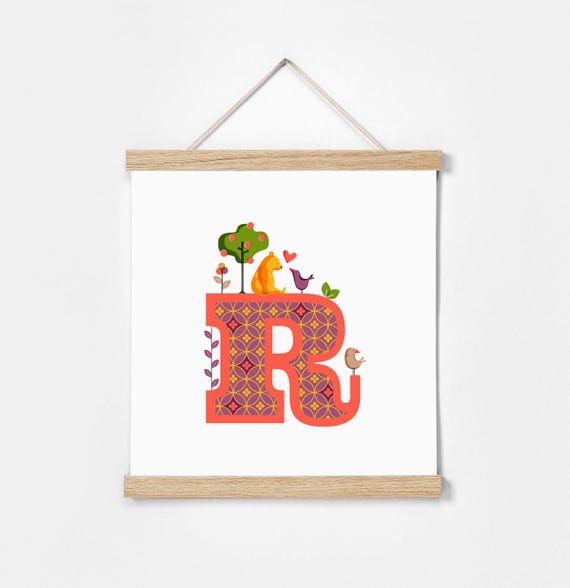 R. Illustrated Alphabet. Frame Included. Illustrations for children's rooms