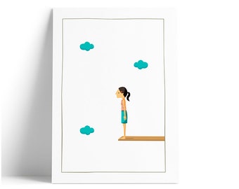 Jump to the Space (Girl) print, Illustration to Decorate your Home, Custom Gift, Tutticonfetti.