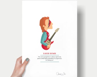 David Bowie print with Quote, Illustration to Decorate your Home, Custom Gift, Tutticonfetti.