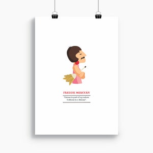 Freddie Mercury (The Queen) Print with Quote, Illustration to Decorate your Home, Custom Gift, Tutticonfetti.