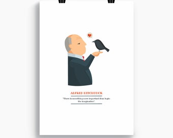 Alfred Hitchcock Illustration Print, Archival Matte Paper