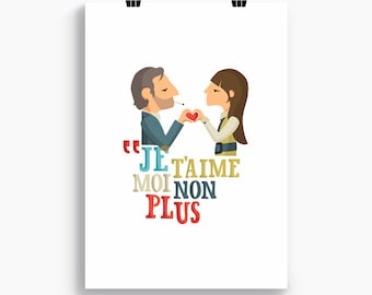 Serge Gainsbourg & Jane Birkin Art Print, French Quote Illustration
