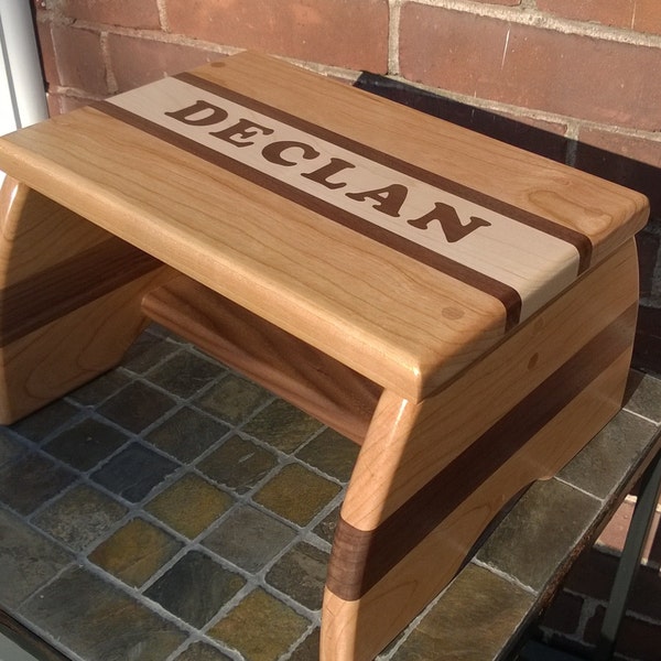 Step Stool, Footstool - Personalized Hand-inlaid Wooden Step Stool for Children