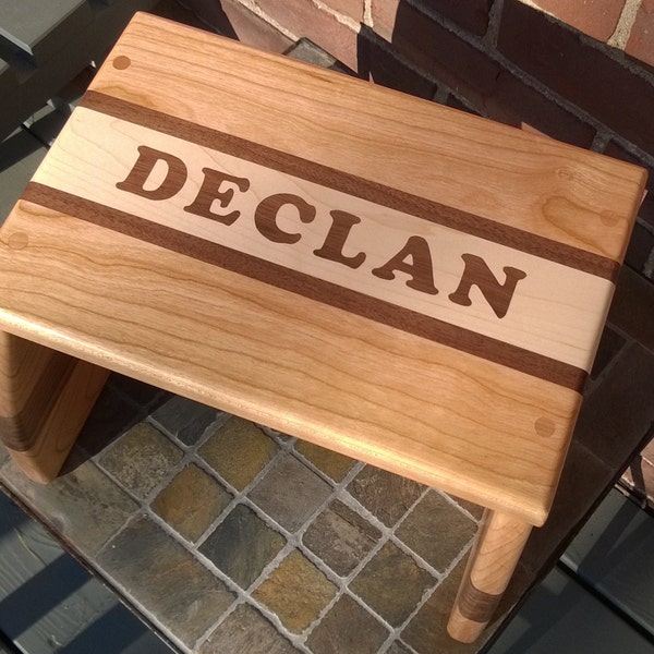 Step Stool, Footstool - Personalized Hand-inlaid Wooden Step Stool for Children